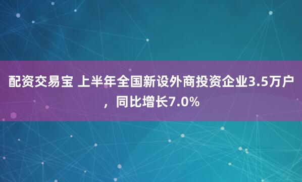 配资交易宝 上半年全国新设外商投资企业3.5万户，同比增长7.0%